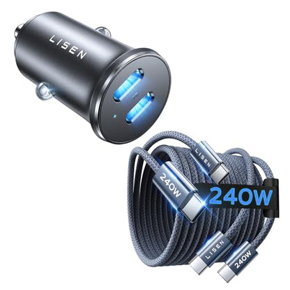 LISEN 90W USB C Car Charger & 240W C-C Cable [6.6FT, 2-Pack]