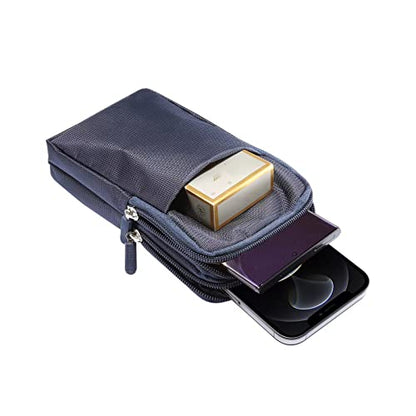 Multifunction Dual Phone Holster Men, Nylon Cell Phone Case Holder Mens Belt Pouch Loop/Clip, Smartphone Belt Wallet Purse 2 Zipper Pockets Compatible with iPhone 14 Pro Max Case 13 Pro Max, Black - color: Jewel Blue
