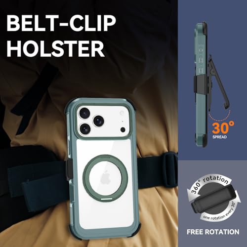 Magnetic for iPhone 17 Pro Case, Compatible with MagSafe, Full Body Rugged Case with Built-in Screen Protector & Kickstand & Belt-Clip (Green) - color: Green