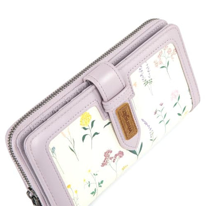 X Wrangler Women's Wallets Bifold Wristlet Wallets for Women Large Capacity Credit Card Wallet with ID Window - color: Floral-purple