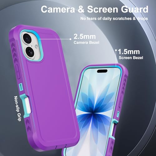 Magnetic for iPhone 17 Case Heavy Duty Military-Grade Shockproof,Anti-Slip 3-Layer Rugged Drop Protection with Screen Protector,Compatible with MagSafe,Anti-Scratch for i 17 Phone Cover (Purple) - color: Purple-m