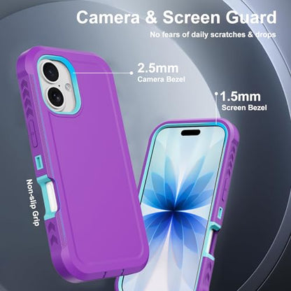 Magnetic for iPhone 17 Case Heavy Duty Military-Grade Shockproof,Anti-Slip 3-Layer Rugged Drop Protection with Screen Protector,Compatible with MagSafe,Anti-Scratch for i 17 Phone Cover (Purple) - color: Purple-m