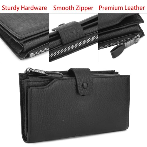 YALUXE Women's Real Leather Wallet RFID Protect 21 Card Slots Phone Pocket - color: 9- Pebbled Black, size: Genuine Leather