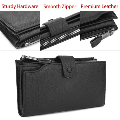 YALUXE Women's Real Leather Wallet RFID Protect 21 Card Slots Phone Pocket - color: 9- Pebbled Black, size: Genuine Leather