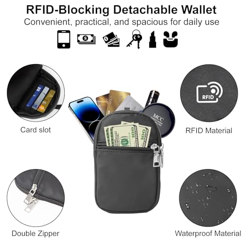 3-in-1 Clip And Go Phone Strap Crossbody With Detachable Wallet, RFID Blocking, Adjustable Anti-Theft Phone Lanyard - color: Black