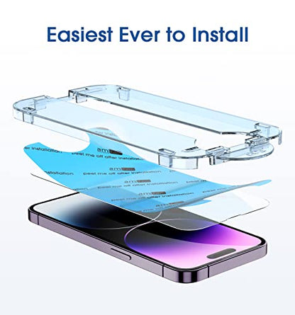 amFilm Auto-Alignment OneTouch for iPhone 14 Pro [6.1''] Screen Protector + Camera Lens Protector, Tempered Glass, 30 Seconds Installation, Bubble Free, Case Friendly, Anti-Scratch 2 Pack - size: IPH14P-6.1”