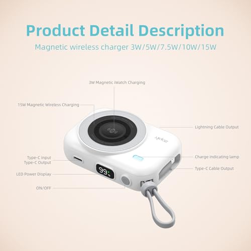 10000mAh Magnetic Power Bank, 20W Fast Charging Wireless Portable Charger with Built-in Charging Compartment for iPhone & Android (White) - color: White