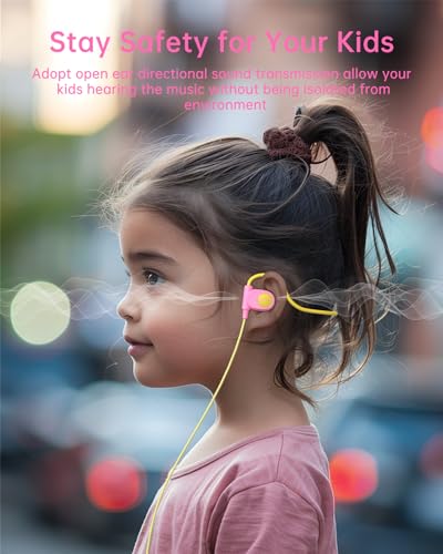 Mehomeli Kid Headphones, Air Conduction Open Ear Headphones, 3.5mm Jack - color: Yellow,Pink