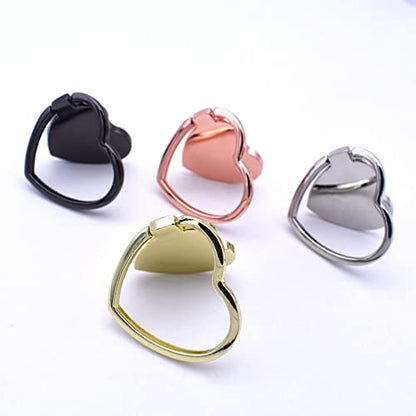 2 Packs Glossy Finish Love Heart Shaped Cell Phone Ring Holder Stand, 360 Degree Rotation Finger Ring Kickstand with Polished Metal Phone Grip (Black)