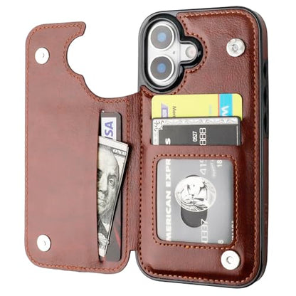 ONETOP for iPhone 17 Wallet Case with Credit Card Holder,Brown | Kickstand,ID/Cash Holder,Case Wallet with Card Slots,Double Magnetic Clasp,Durable PU Leather Shockproof Cover for Women Men - color: Brown