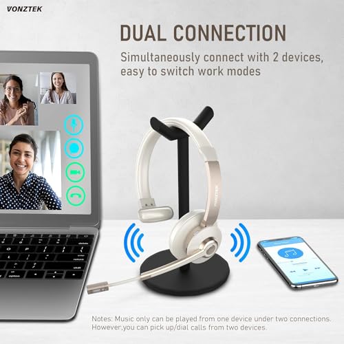 Wireless Headset, Trucker Bluetooth Headset with Microphone Noise Canceling & USB Dongle, 5.0 Wireless Headphones with Mic Mute for Cell Phone PC Computer Work Office Teams Meeting Call