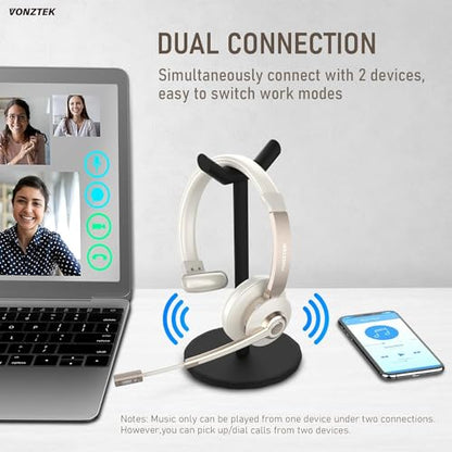 Wireless Headset, Trucker Bluetooth Headset with Microphone Noise Canceling & USB Dongle, 5.0 Wireless Headphones with Mic Mute for Cell Phone PC Computer Work Office Teams Meeting Call