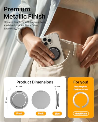 Sinjimoru Magnetic Phone Grip for MagSafe, Kick-Out Ring Stand, Silver - color: Silver
