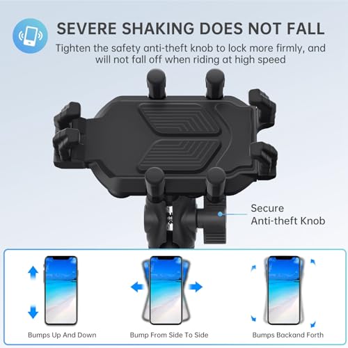 Motorcycle Phone Holder with Vibration Dampener & High Speed Secure Lock, Anti Shake Motorcycle Cell Phone Holder, Motorcycle Phone Mount for ATV Bike Fit 4.7-7.2 Smartphones