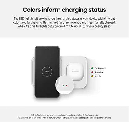 SAMSUNG 15W Wireless Charger Duo w/USB C Cable, Charge 2 Devices at Once, Cordless Super Fast Charging Pad for Galaxy Phones and Devices, 2022, US Version, Black