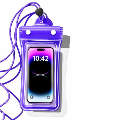 Floating Waterproof Phone Pouch with Airbag, Touchscreen Dry Bag | Buoyant Phone Protection: Built-in airbag, multi-layer seal and clear touch window support beach, pool and water-sport use. - color: Purple