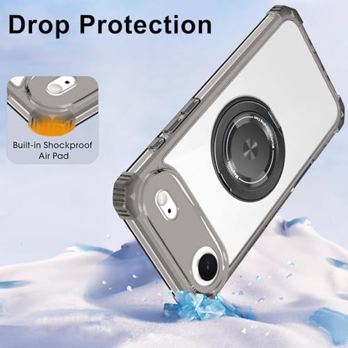 Clear Case for iPhone Air Case with Stand Compatible with MagSafe | Military Grade Heavy Duty Cover with 360 Rotatable Ring Kickstand -260417 - color: Clear Black, size: iPhone Air
