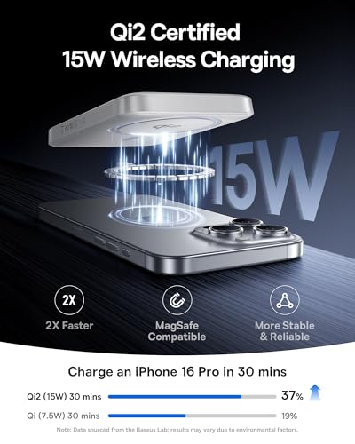 Baseus for MagSafe Portable Charger, Qi2 Certified 15W Wireless Magnetic Power Bank 10000mAh with USB-C Cable 22.5W PD Charging, Battery Pack Compatible with iPhone 17/16/15/14/13 Pro/Pro Max Series - color: White
