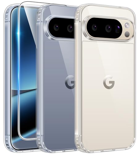 FNTCASE for Google Pixel 10/9 Pro XL Case Clear with Screen Protector | Anti Yellowing Phone Cases, Rugged Shockproof Protective, Slim Cell Cover, Transparent - color: B-Clear, size: for Google Pixel 10/9 Pro XL (6.8 inch)