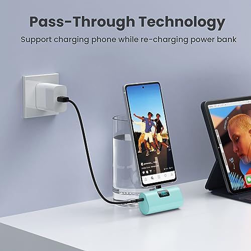 [2-Pack]Portable Charger for iPhone 16/15 Series,5200mAh PD USB C Power Bank Built-in USB-C Connector,Battery Pack Compatible with iPhone 16/16 Plus/16 Pro/16 Pro Max/15 Series,Android (Blue+Green) - color: Blue+Green