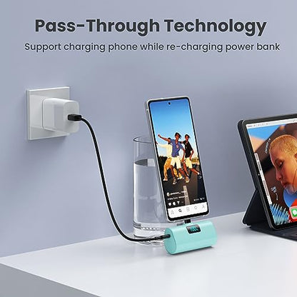 [2-Pack]Portable Charger for iPhone 16/15 Series,5200mAh PD USB C Power Bank Built-in USB-C Connector,Battery Pack Compatible with iPhone 16/16 Plus/16 Pro/16 Pro Max/15 Series,Android (Blue+Green) - color: Blue+Green