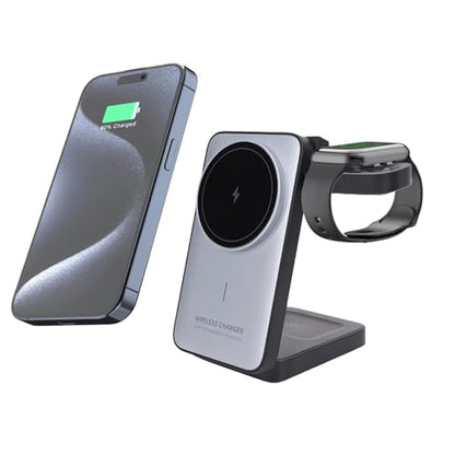 Wireless Charging Station, 3 in 1 Foldable Magnetic Fast Charger Stand for Phone Watch Earbuds, Portable 15W Charging Dock for Travel Office Home Desktop