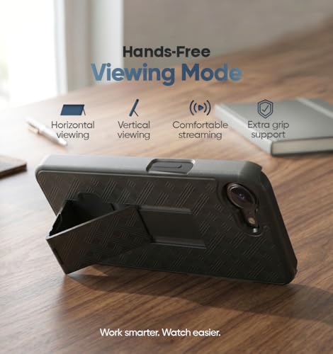 MOTIVE for iPhone 17e Case with Belt Clip, Rigid, Kickstand | 6.1" | Ranger v1 Series, Black, 360° holster, open-top/open-bottom port access, textured grip, slim - size: iPhone 17e