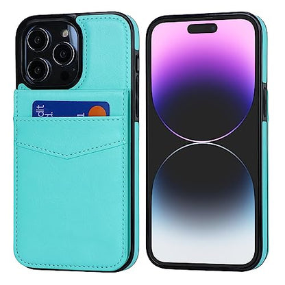 KIHUWEY for iPhone 14 Pro Max Wallet Case Card Holder Kickstand, Light Blue | Credit Card Slots, PU Leather, Magnetic Clasp, Flip Heavy Duty Protection Cover for Men and Women - color: Light Blue