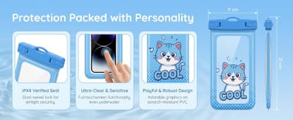 1 Pack Waterproof Phone Pouch with Lanyard Underwater Dry Bag case Universal high Transparency Touch Screen Protective case Suitable for Beach and Travel-Happy Cat - color: Happy-Cat, size: 1Pack