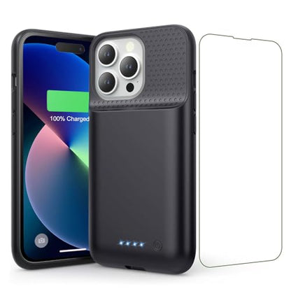 Battery Case for iPhone 13/13 Pro/14, [2025 Upgraded] 7500mAh Slim Portable Smart Charging Case Rechargeable Protective Extended Charging Cover for iPhone 13/13 Pro/14 Battery Pack (6.1 Inch), Black