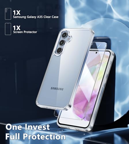 FNTCASE for Samsung Galaxy A35-5G Case: Clear Protective Phone Cases Slim Transparent Anti Yellowing Cover Rugged Shockproof Military Grade Drop Protection Tough Sturdy 6.6 Inch Clear - color: Clear