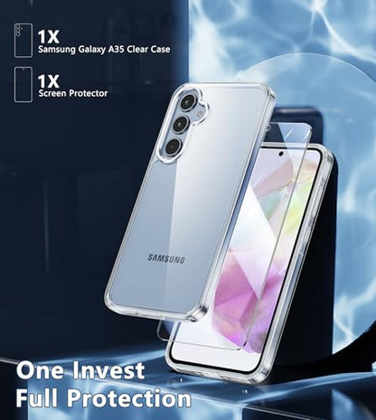 FNTCASE for Samsung Galaxy A35-5G Case: Clear Protective Phone Cases Slim Transparent Anti Yellowing Cover Rugged Shockproof Military Grade Drop Protection Tough Sturdy 6.6 Inch Clear - color: Clear