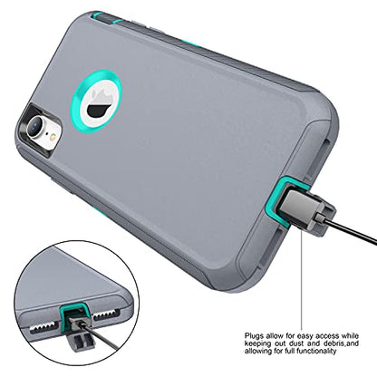 MXX Compatible with iPhone Xr Case, 3-Layer Super Protective Full Heavy Duty Body Tough Rugged Bumper Cover, Shock & Dust Proof, Designed for Apple Xr Phone Case 6.1" - color: Gray/Light Blue