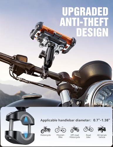 JOYROOM Motorcycle Phone Mount Holder with Dual Vibration Dampener - color: Black
