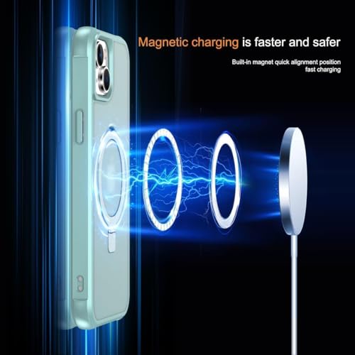 CHAOFEnG Magnetic Compatible with iPhone 15 Plus Case with Stand [Military Grade Drop Tested][Compatible with Magnet] Ring Translucent Slim Hard Back Soft Edge, Teal Green - color: Teal Green, size: iPhone 15 Plus