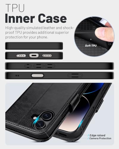 OCASE for iPhone 17 Wallet Case, Card Holder, Black | RFID Blocking, Kickstand, Magnetic Closure, PU Leather Flip Folio, Shockproof TPU Shell, Protective Phone Cover (6.3") 2025 - color: Black