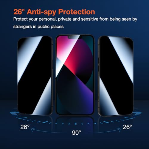 KUZOOM 2Pack Privacy 9H+ Tempered Glass Screen Protector for iPhone 13 - color: Black 13