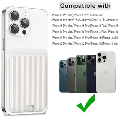 Cute Magnetic Wallet for Magsafe Card Holder,Beige Stripes Lines - color: Beige Stripes Lines