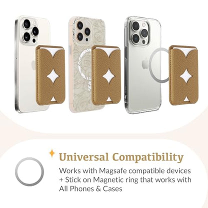 Luner - Leather Magnetic Card Wallet Compatible with Magsafe - for iPhone 16, 15, 14, 13, 12 series - Holds 2 cards - Made of Vegan Leather - Light Brown - color: Light Brown, style: Classic