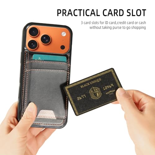 for iPhone 17 Pro Max MagSafe Wallet Case, Magnetic Detachable Leather Wallet with Card Holder & Kickstand, Slim Protective Phone Case Compatibility with iPhone 17 Pro Max. Black - color: Black