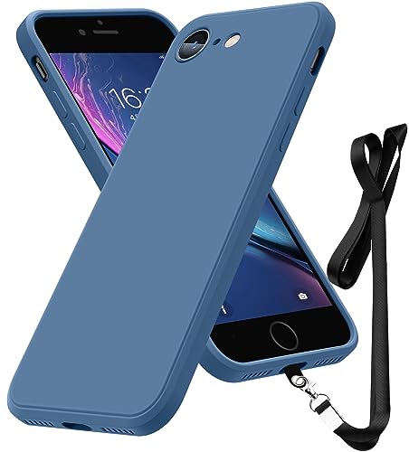 Compatible with iPhone SE 2022/2020/8/7 Case 4.7 inch,Soft Touch | Silicone Full-Body Protective Case,Neck Lanyard Strap,Non-Yellowing Dropproof Protective Phone Cover Slim Thin,Blue(1-5) - color: Blue
