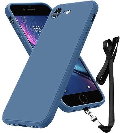 Compatible with iPhone SE 2022/2020/8/7 Case 4.7 inch,Soft Touch | Silicone Full-Body Protective Case,Neck Lanyard Strap,Non-Yellowing Dropproof Protective Phone Cover Slim Thin,Blue(1-5) - color: Blue