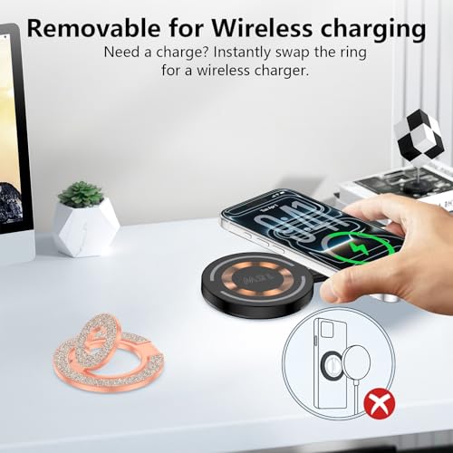 Magnetic Phone Ring Holder Stand for MagSafe Grip, Double Sided Adjustable - color: Rose Gold