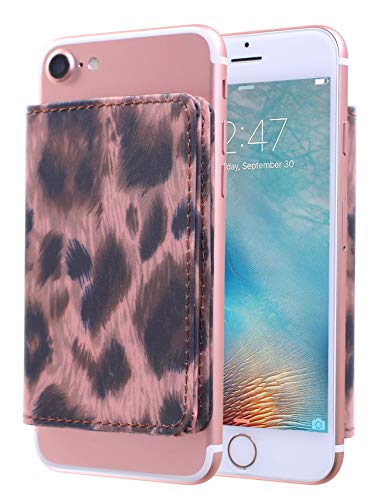 CheapSunday ID Card Holder for Back of Phone Leather Phone Wallet Stick On with Stand Flip Waterproof Leather Adhesive Wallet for Most Cellphones (Leopard Small) - color: Leopard Small
