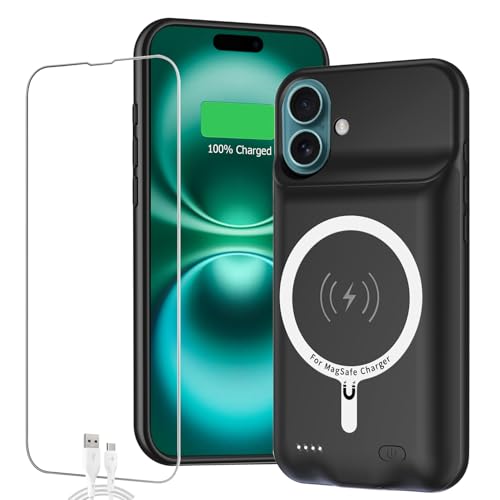Battery Case for iPhone 16 Plus, Full Encircle 12000mAh High Capacity Rechargeable Portable Charger Case Extended Battery Pack for iPhone 16 Plus (6.7 inch) Wireless Charging Case with Carplay-Black - size: iPhone 16 Plus (6.7 inch)
