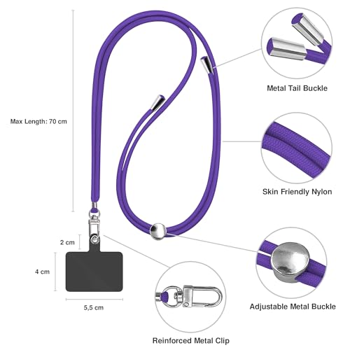 TBOC Cell Phone Lanyard [Purple] - Comfortable Universal Smartphone Lanyard - Easy to Use Neck Phone Holder [Black Patch] - Adjustable Length Phone Strap Crossbody - Fits All Mobile Phones - color: Purple