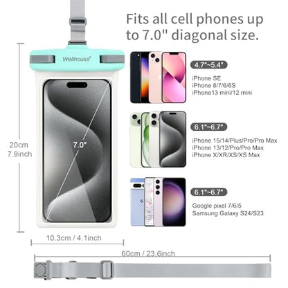 wellhouse Waterproof Phone Pouch, Waterproof Phone Case for iPhone 17 16 15 14 13 Pro Max XS Samsung, IPX8 3D Cellphone Dry Bag Beach Essentials (2 Pack - Black & Green7.0， 7 inch) - color: 2 Pack - Black & Green7.0"