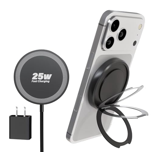 Magnetic Wireless iPhone Charger Fast Phone Charger with Kickstand, 6FT 25W Fast Phone Charging Pad Wireless Magnetic Charge for iPhone 17/17Air/16 Pro Max/16 Plus/15 Pro Max/AirPods3/2/Pro Black - color: Black, size: 6ft-1PK