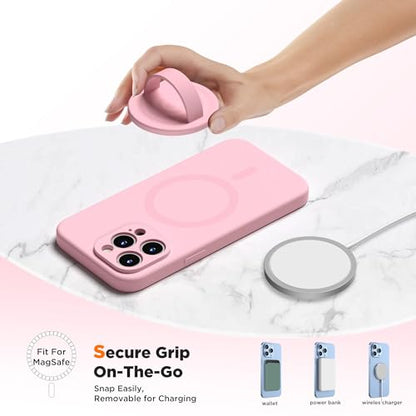 Upgraded Magnetic Phone Grip, Liquid Silicone Soft and Portable, Removable Finger Loop Ring Grip Holder for iPhone, Strong Magnetic Attraction, Compatible with MagSafe Phone Case, Pink - color: Pink