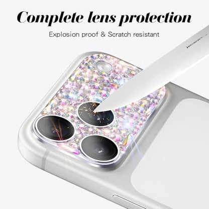 Bling Diamond Camera Lens Protector Compatible with iPhone 17 Pro Max, Metal Glitter Gem Camera Cover，9H Tempered Glass lens full Screen Sparkle Rhinestone Protector - size: for iPhone 17 Pro Max